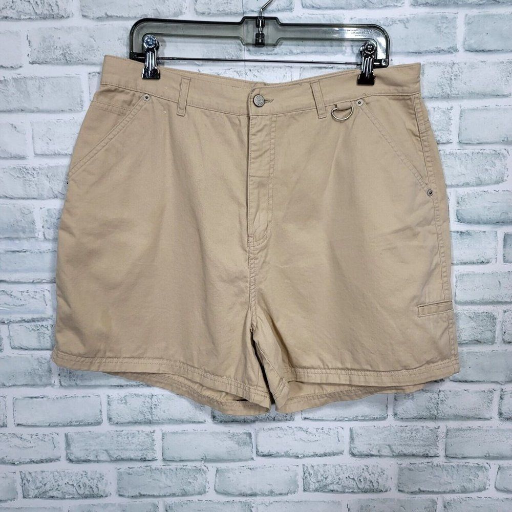 Vintage 90s Bill Blass Womens 16 Beige Khaki Utility High Waisted Shorts‎